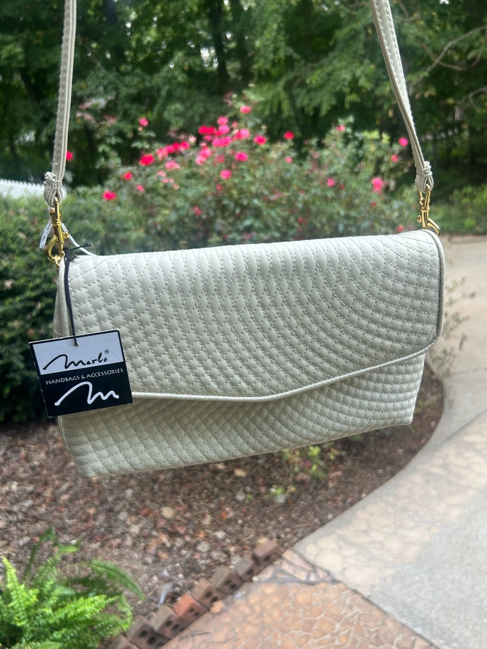 Marlo Ivory Quilted Envelope Crossbody Shoulder Bag Gold Hardware